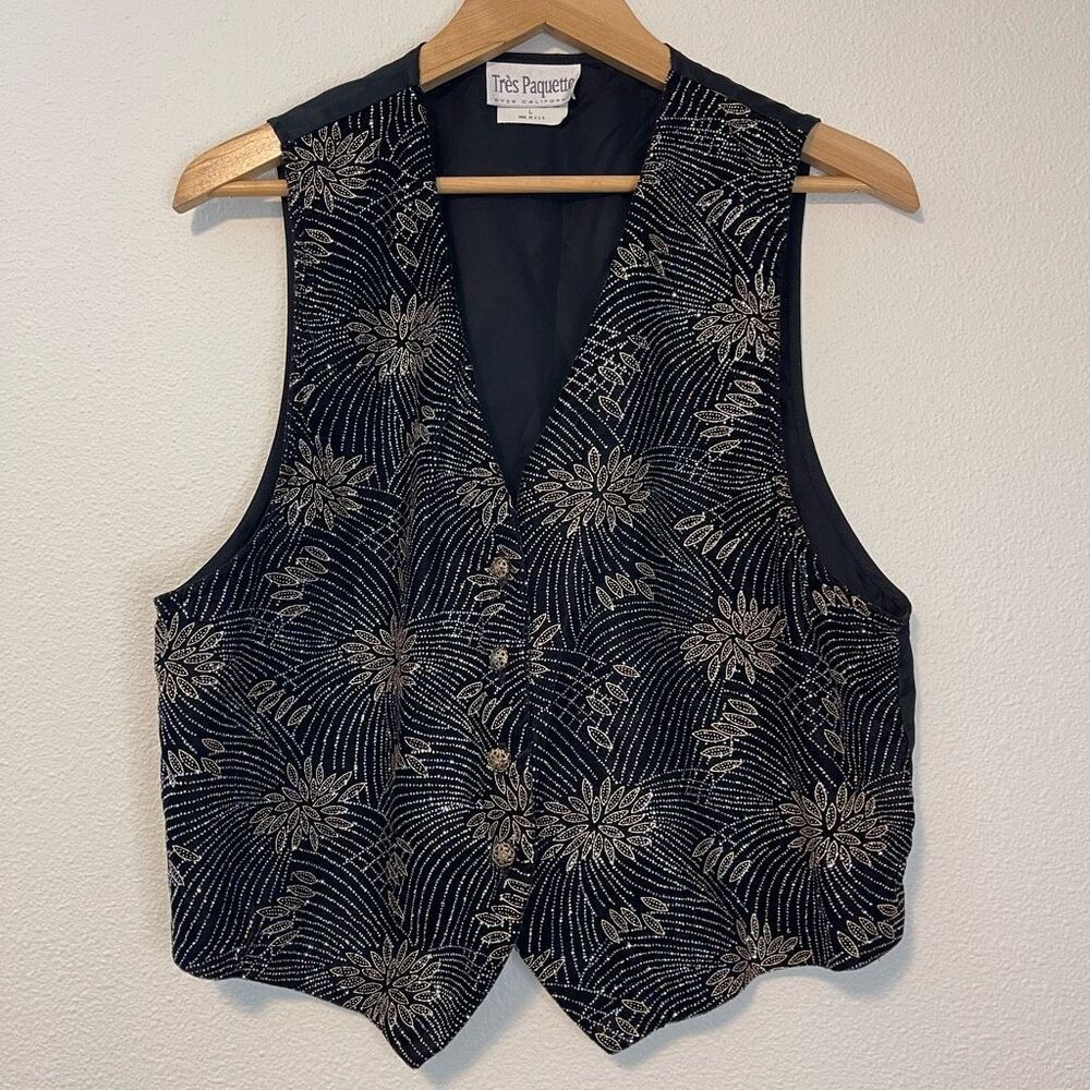 Vintage Tres Paquette Glitter & Velvet Vest Size Large